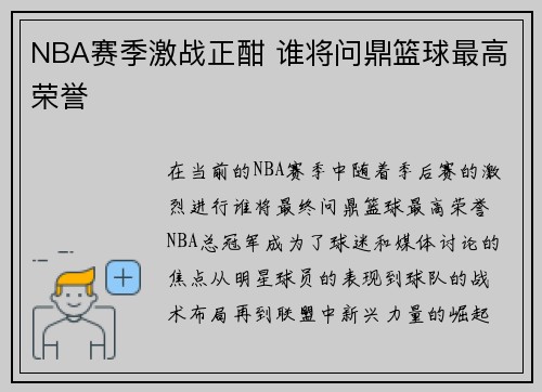 NBA赛季激战正酣 谁将问鼎篮球最高荣誉